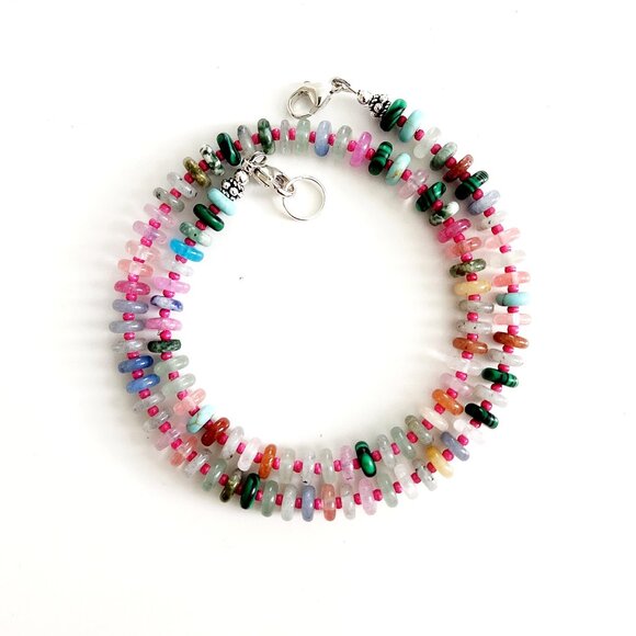 ROSE MIXED MINI GEMSTONE NECKLACE--16" - Picture 1 of 2